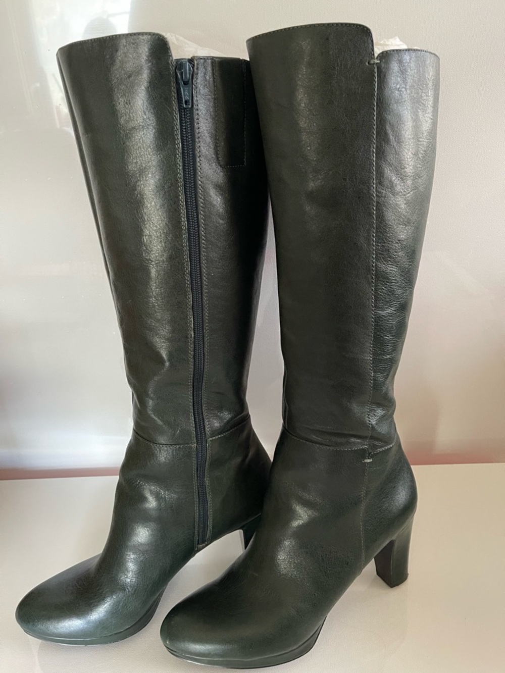 Nine West Tall Dark Green Boots Leather Sz 9.5M EUC Boho Fall Festival